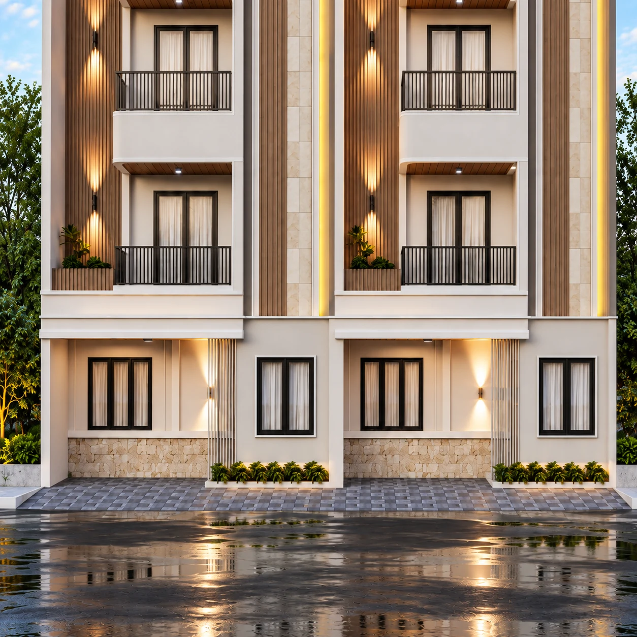 Detail bagian bawah fasad Aurora Lumina Primera