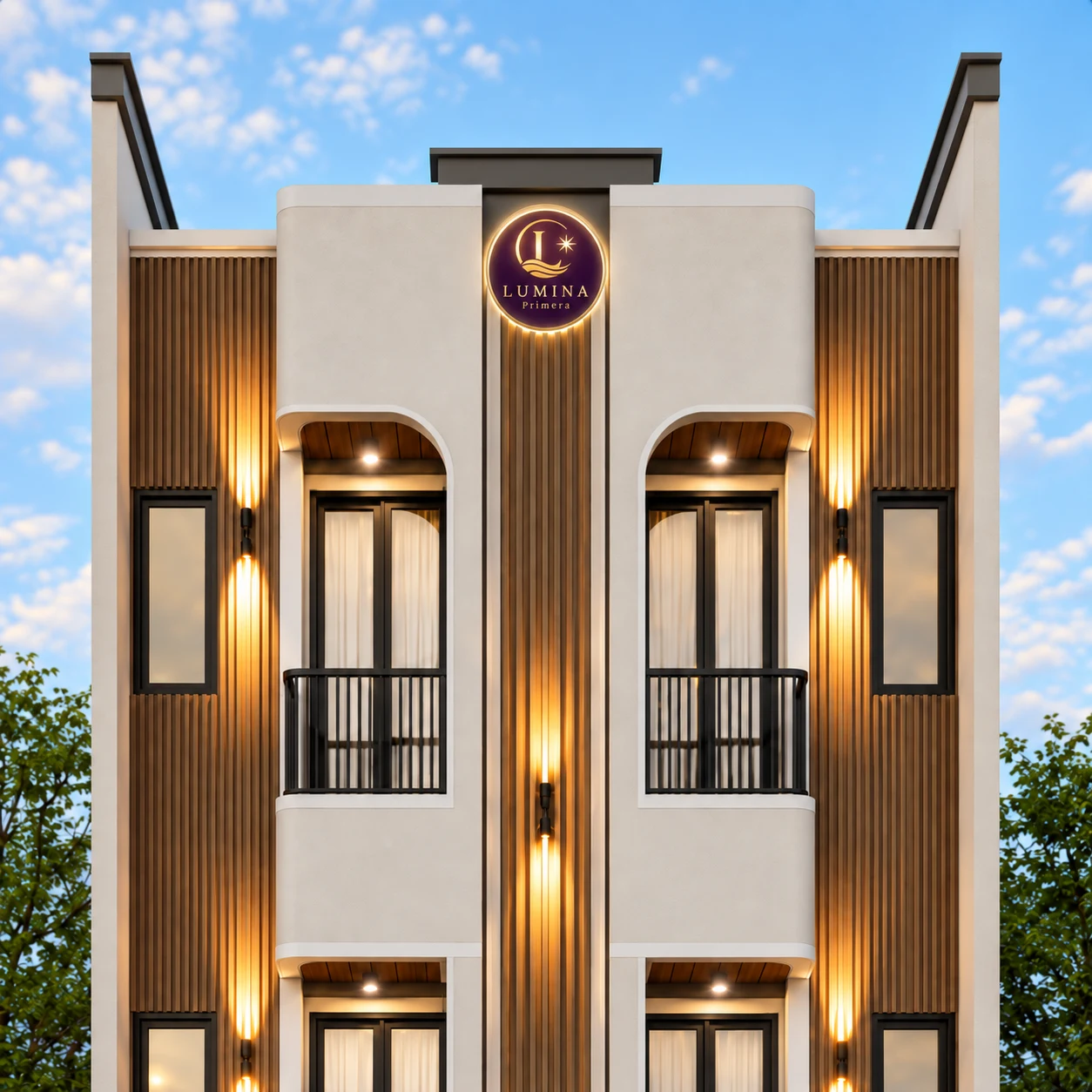 Detail bagian atas fasad Nova Lumina Primera